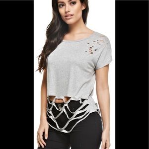USA made SOFT destroyed Gray tee crop bohemian 🎀